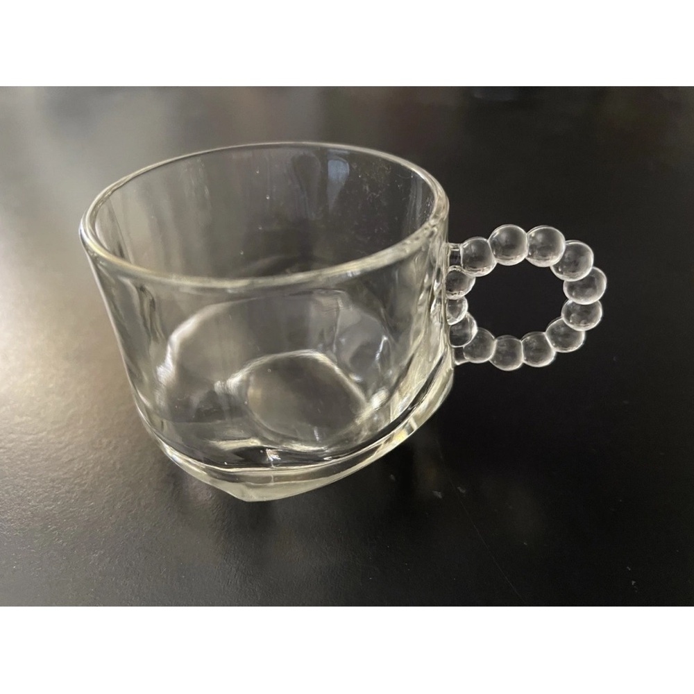 SET OF 24 VTG 1960s HAZEL-ATLAS BEADED HANDLE PUNCH/SNACK CUPS - ORCHARD CRYSTAL